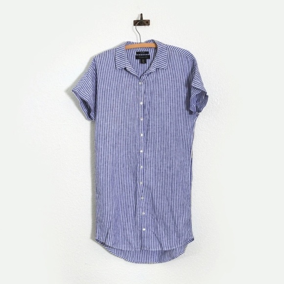 Tahari Dresses & Skirts - NWOT Tahari blue + white striped 100% Linen shirt dress Sz. S